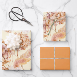 Dusty Orange Pink Flowers Elegant Modern Pattern Wrapping Paper Sheet