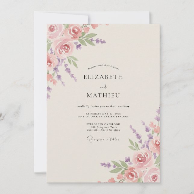 Dusty Orchid Peony Wedding Invitation (Front)