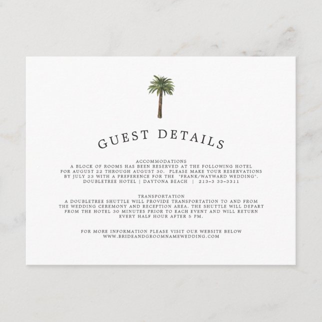 Dusty Palms | Wedding Guest Info Enclosure Card (Front)