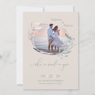 Dusty Palomino Rose Leafy Photo Save The Date