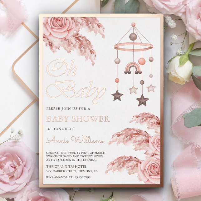 Dusty Pampas Boho Rainbow Baby Shower Rose Gold (Creator Uploaded)