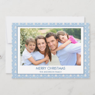 Dusty Pastel Blue Christmas Tree Family Photo Holiday Card