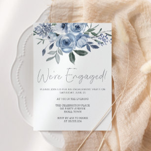Dusty Pastel Blue Flowers Engagement Party Invitation