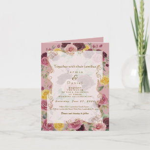 Dusty Pastel Burgundy/Pink Roses Pink Invitation