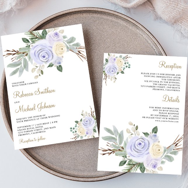 Dusty Pastel Purple Floral All in One Wedding Invitation (Creator Uploaded)