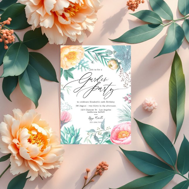 Dusty Pastel Tropical Floral Summer Garden Party Invitation (Dusty Pastel Tropical Floral Summer Garden Party Invitation)