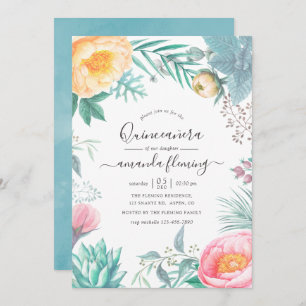 Dusty Pastel Tropical Floral Summer Quinceañera Invitation