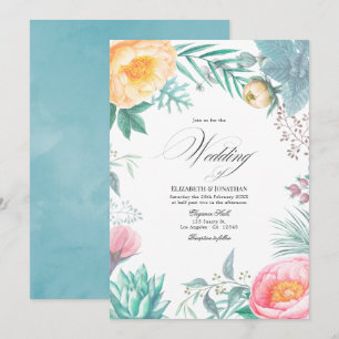 Dusty Pastel Tropical Floral Summer Wedding Invitation