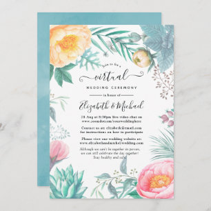 Dusty Pastel Tropical Floral Virtual Wedding Invitation