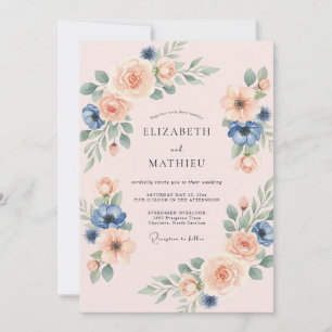 Dusty Peach Azure Anemone Wedding Invitation