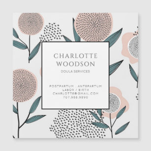 Dusty Peach Floral Doula Magnetic Business Card