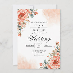 Dusty Peach Floral Flourish Wedding Invitation