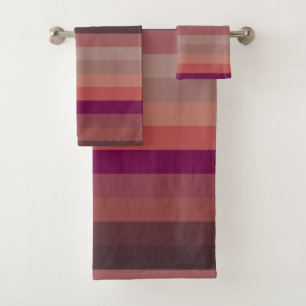 Dusty Peach & Mauve Horizontal Stripes Bath Towel Set