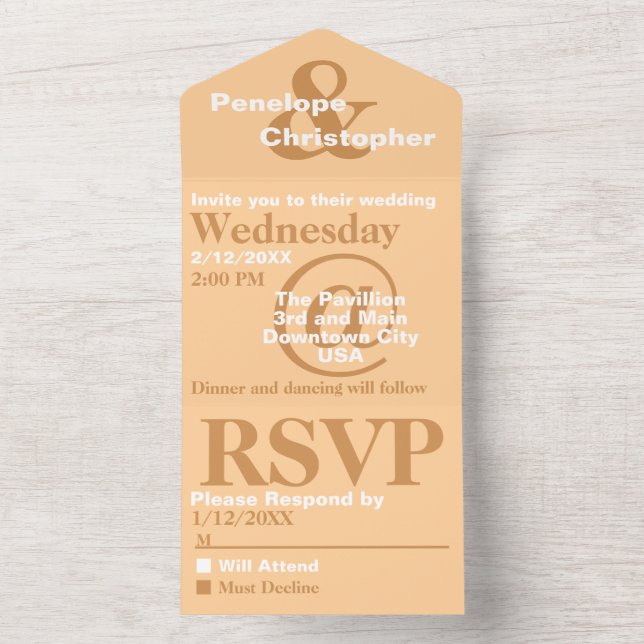 Dusty Peach Modern Typography Big Symbols Wedding  All In One Invitation (Inside)