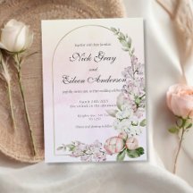 Dusty Peach Pink Floral Garden Wedding Invitation