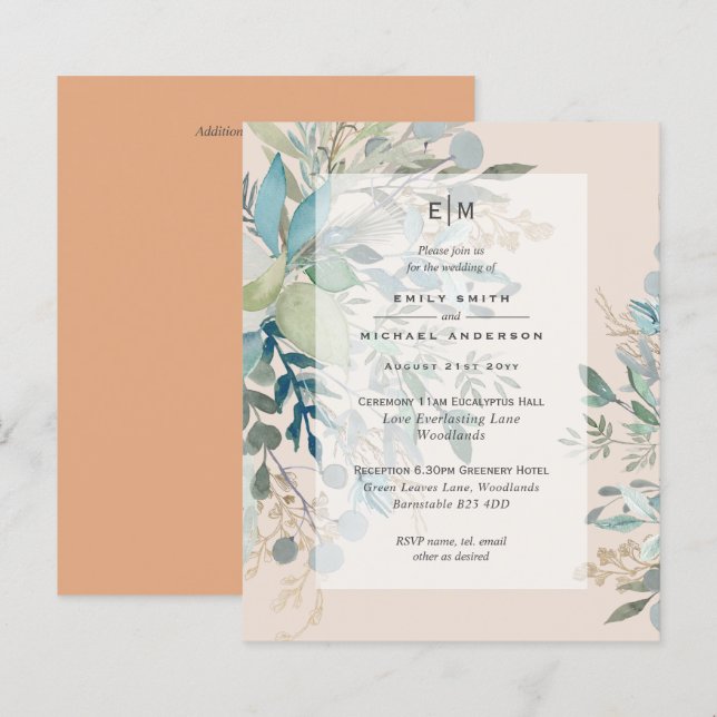 Dusty Peach Sage Wedding Ceremony Reception Invite (Front/Back)