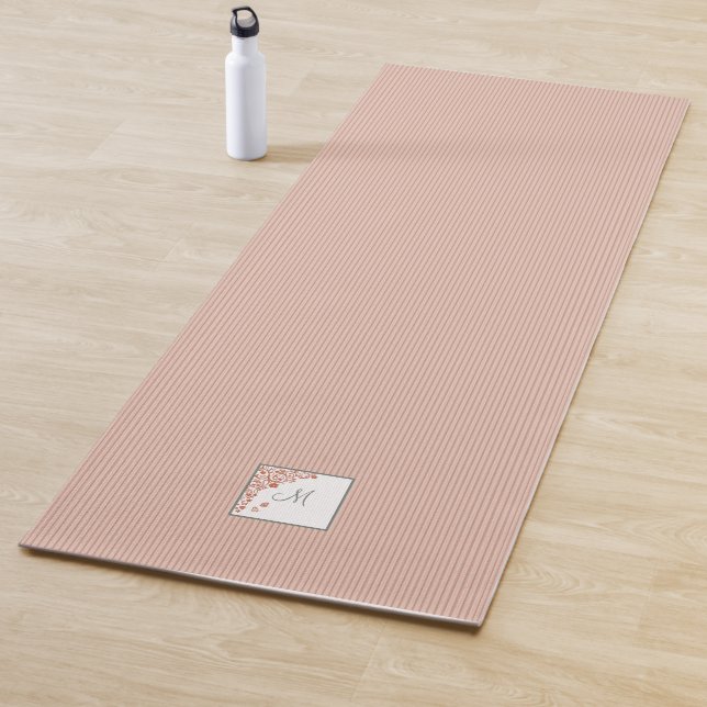 Dusty Peach Stripe Terracotta Butterfly Monogram Yoga Mat (In Situ)