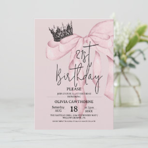 Dusty Pink 21st Birthday ⎮Pink Royal Bow Party Invitation