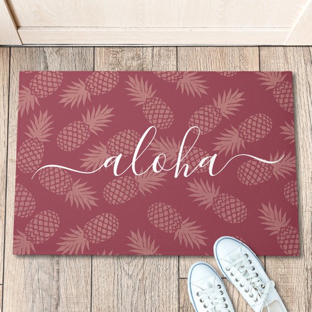 Dusty Pink Aloha Script Pineapple Pattern Simple Doormat (Creator Uploaded)