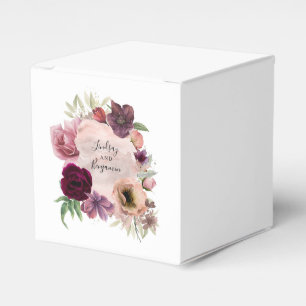 Dusty Pink and Burgundy Red Floral Wedding Favour Box