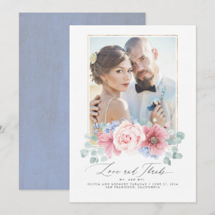 Dusty Pink and Dusty Blue Floral Wedding Thank You Invitation