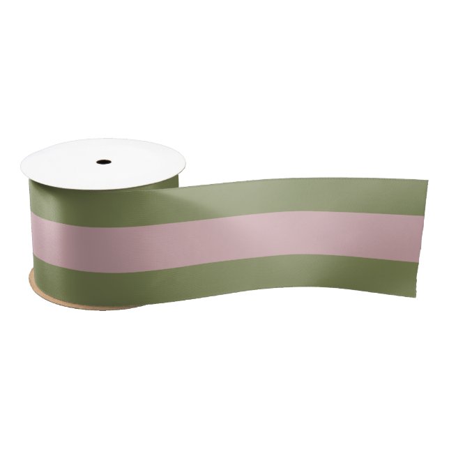Dusty Pink and Green Stripe Wedding Floral Ribbon Satin Ribbon (Spool)