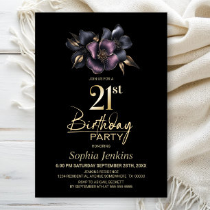 Dusty Pink and Grey Floral 21st Birthday Party Invitation