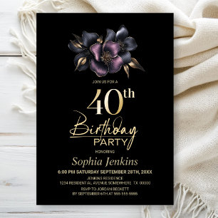 Dusty Pink and Grey Floral 40th Birthday Party Invitation