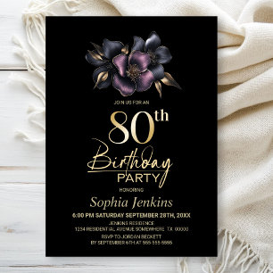 Dusty Pink and Grey Floral 80th Birthday Party Invitation