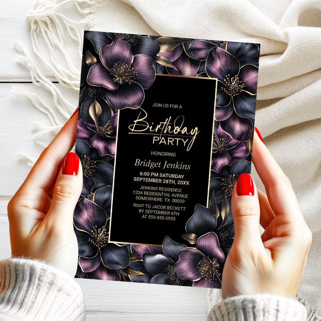 Dusty Pink and Grey Floral Any Age Birthday Party Invitation (Creator Uploaded)