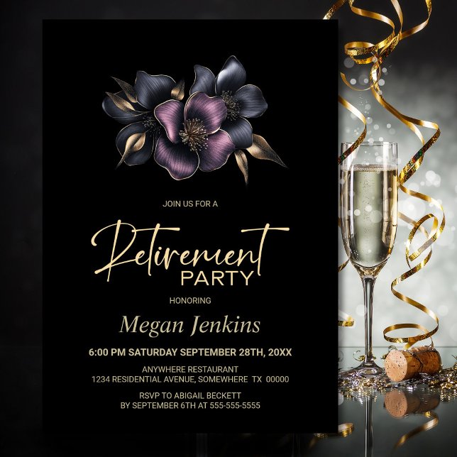 Dusty Pink and Grey Floral Retirement Party Invitation (Creator Uploaded)