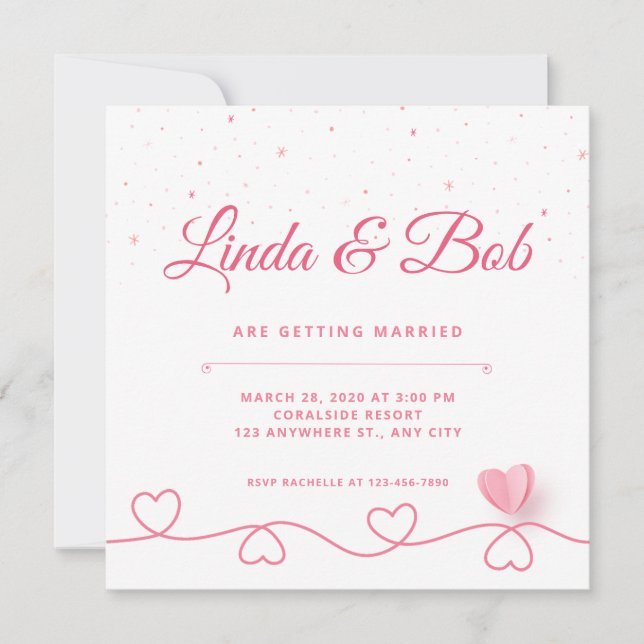 Dusty Pink And Heart  Invitation (Front)