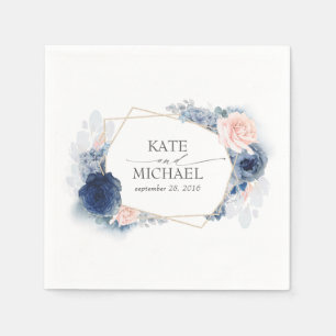 Dusty Pink and Navy Blue Floral Wedding Napkin