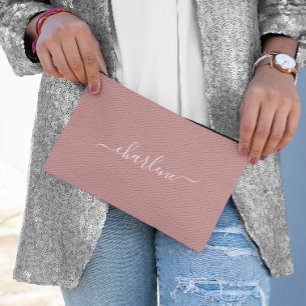 Dusty Pink and White Elegant Name Accessory Pouch