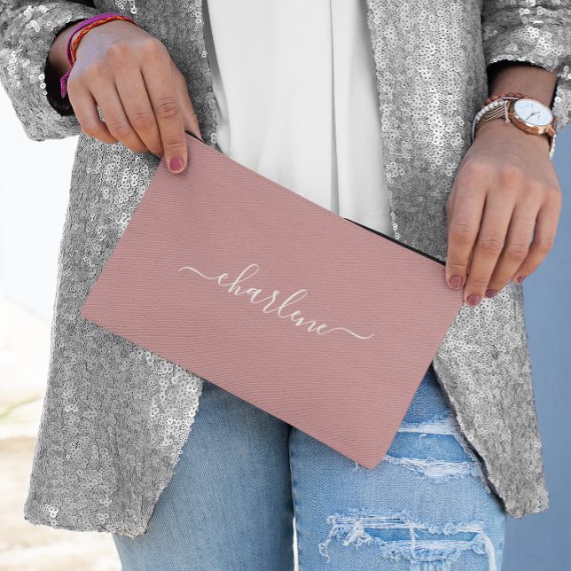 Dusty Pink and White Elegant Name Accessory Pouch (Dusty Pink and White Elegant Name Accessory Pouch)