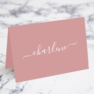 Dusty Pink and White Elegant Name Place Cards