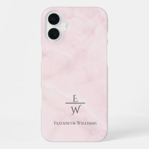 Dusty pink and white marble glitter personalised  iPhone 16 plus case
