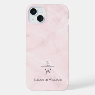 Dusty pink and white marble glitter personalised iPhone 15 plus case