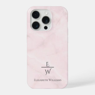 Dusty pink and white marble glitter personalized iPhone 15 pro case