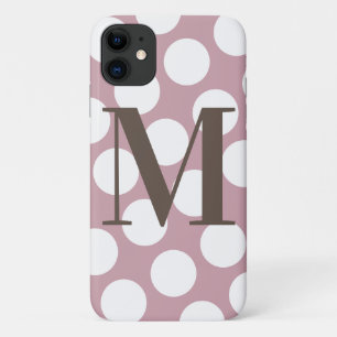 Dusty Pink and White Polka Dot Big Monogram iPhone 11 Case