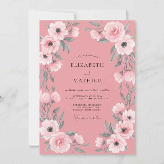 Dusty Pink Anemone Wedding Invitation (Front)