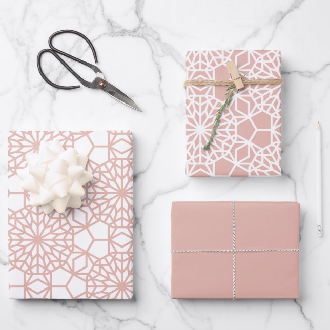 Dusty Pink Arabesque Geometric Pattern Wrapping Paper Sheet (Front)