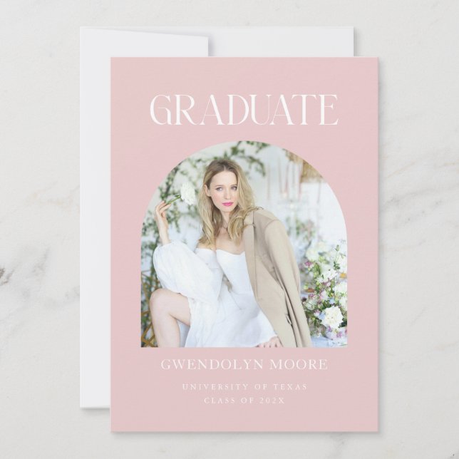 Dusty Pink Arch Photo Graduation Announcement Card (Front)