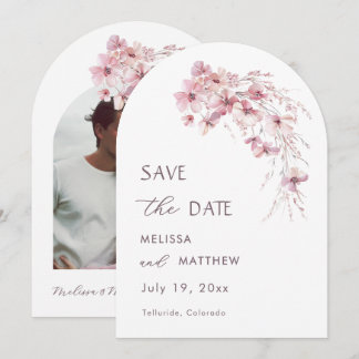 Dusty Pink Artistic Boho Wildflowers Arched Save The Date