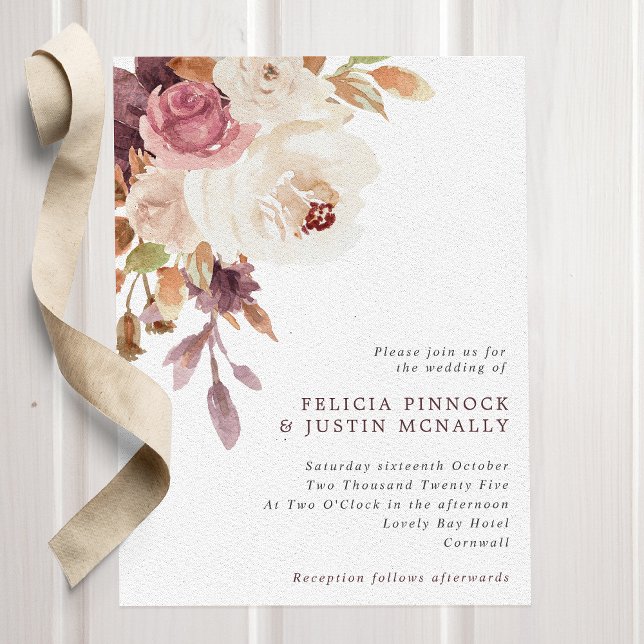 Dusty Pink & Aubergine Floral Wedding Invitation (Creator Uploaded)