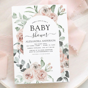 Dusty Pink Baby Shower Floral Greenery Invitation