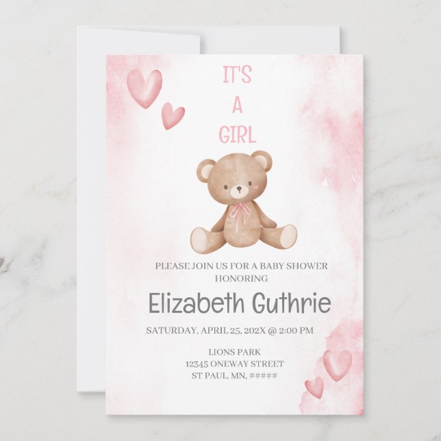 Dusty Pink Baby Shower invitation for girl (Front)