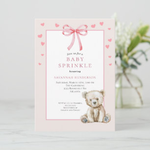 Dusty Pink Baby Sprinkle with Bow Cute Teddy Bear Invitation