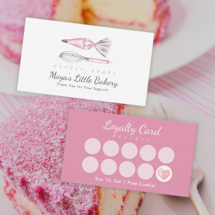 Dusty Pink Baking Utensils Watercolor Loyalty Business Card