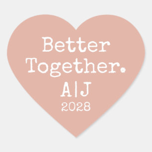 Dusty Pink Better Together Wedding Initials Year Heart Sticker